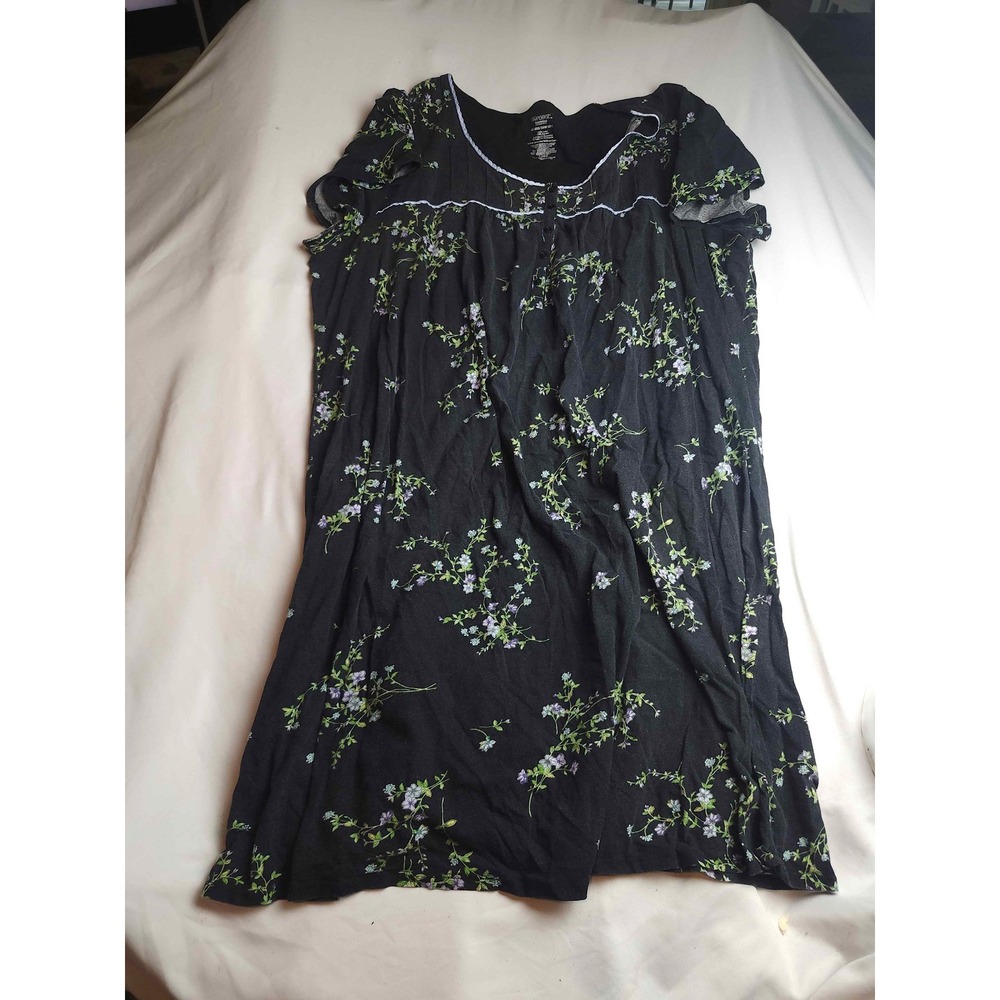 Simply Basic Black Floral Cotton Nightgown Sleep Dress 4X Womens